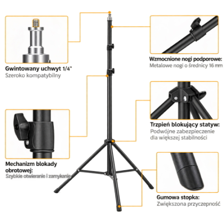 K&F Concept KF34.041 - metalowy, studyjny statyw oświetleniowy - szczegóły